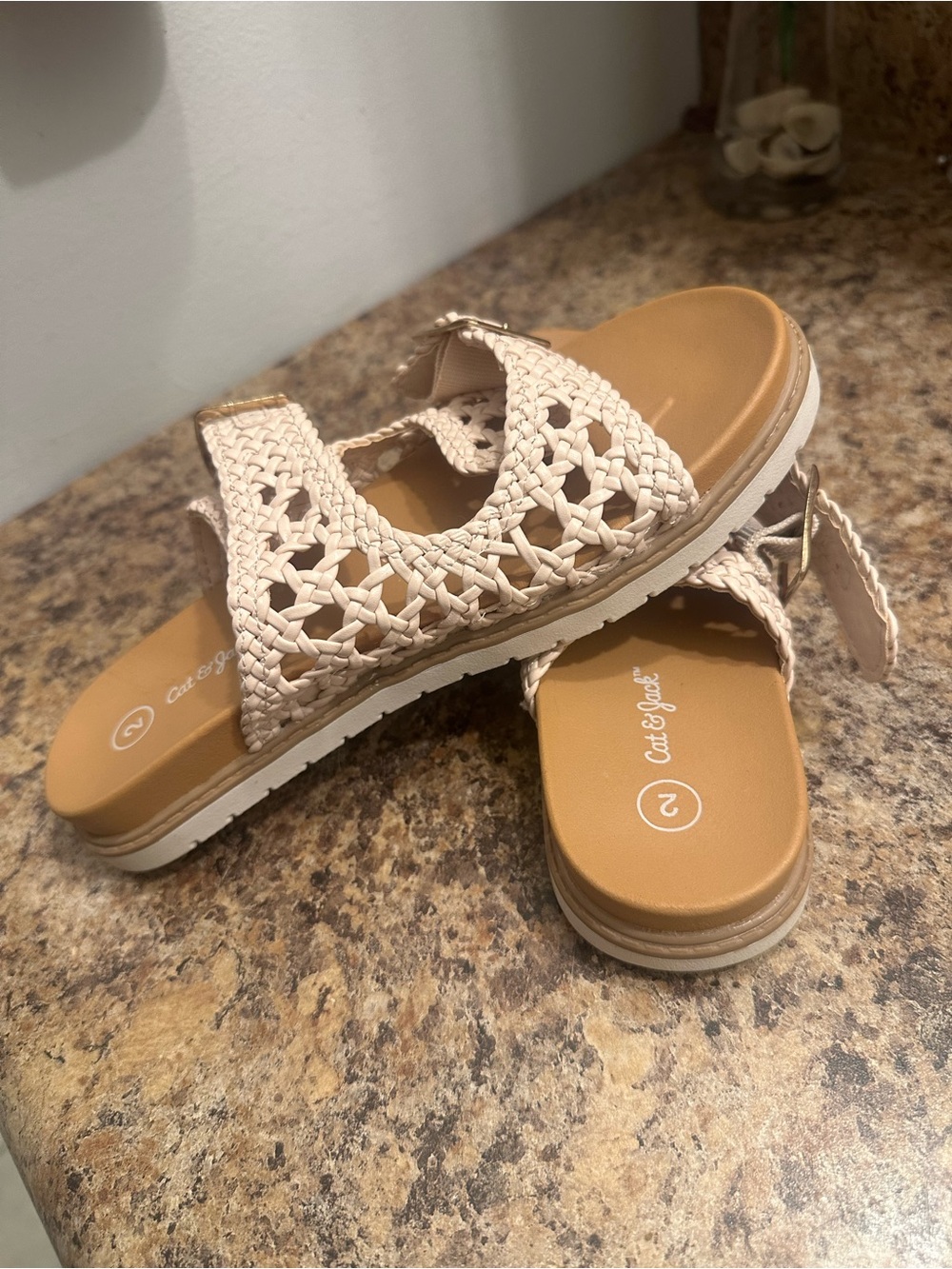 Cat & Jack Beige Braided Slide Sandals with Adjustable Back Strap